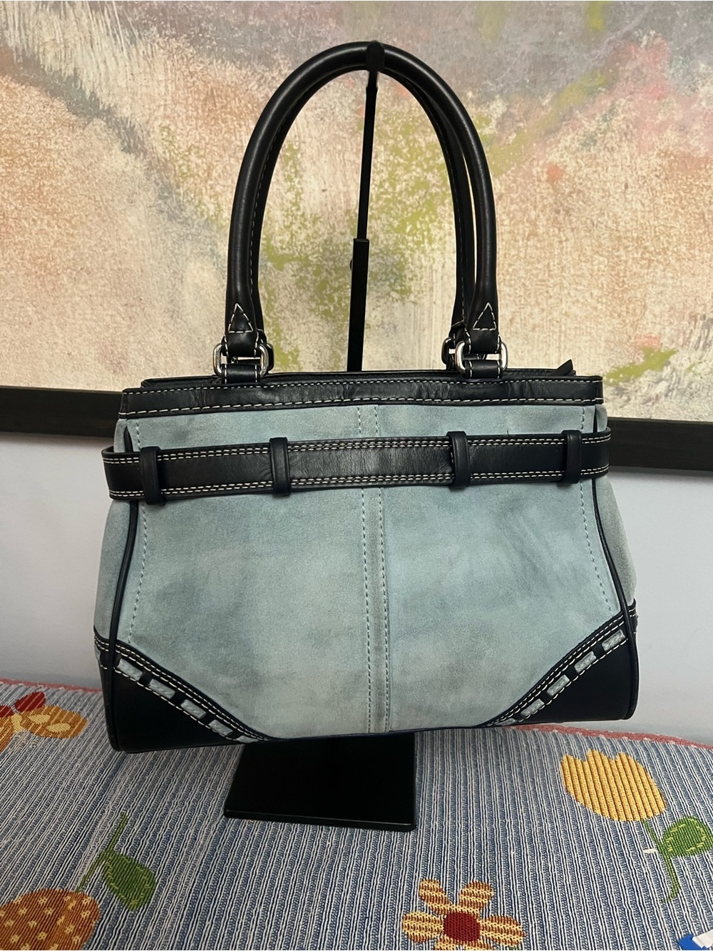 Coach Light Blue Suede & Navy Leather Hampton Satchel 2007 - Picture 4 of 14